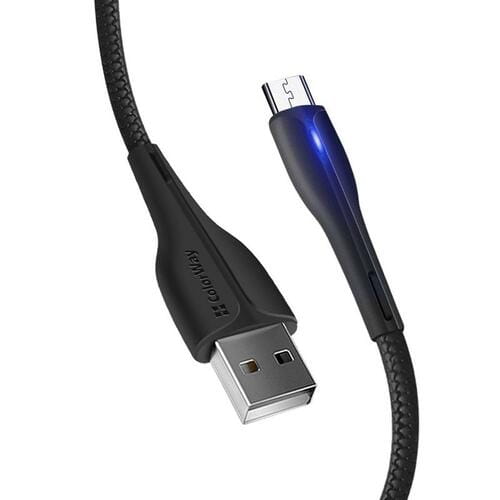 Photos - Cable (video, audio, USB) ColorWay Кабель  USB - micro USB , PVC + Led, 2.4 А, 1 м, Black (CW-CB (M/M)