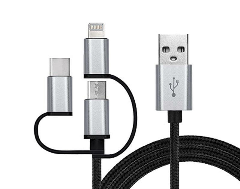 Кабель REAL-EL Premium 3in1 USB - Lightning + micro USB + USB Type-C (M/M), 1 м, черный (EL123500035)