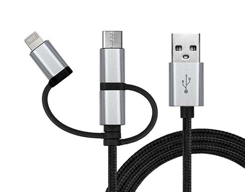 Кабель REAL-EL Premium 3in1 USB - Lightning + micro USB + USB Type-C (M/M), 1 м, черный (EL123500035)