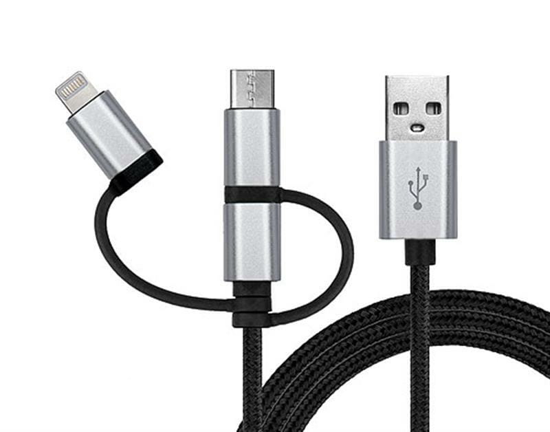 Кабель REAL-EL Premium 3in1 USB - Lightning + micro USB + USB Type-C (M/M), 1 м, чорний (EL123500035)