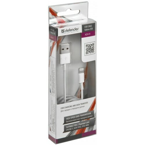 Кабель Defender ACH-01 USB-Lighting 1м, White (87650)