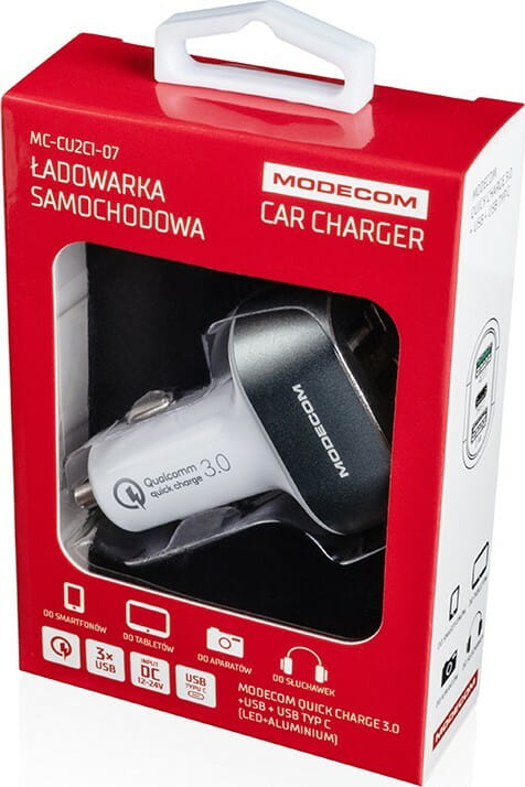 Автомобільний зарядний пристрій Modecom CU2C1-07 (3USBx2.4A) White (ZT-MC-CU2C1-07)