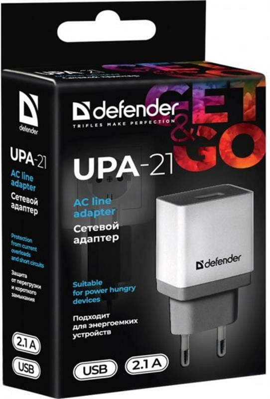 Сетевое зарядное устройство Defender UPA-21 (1xUSB 2.1A) White (83571)