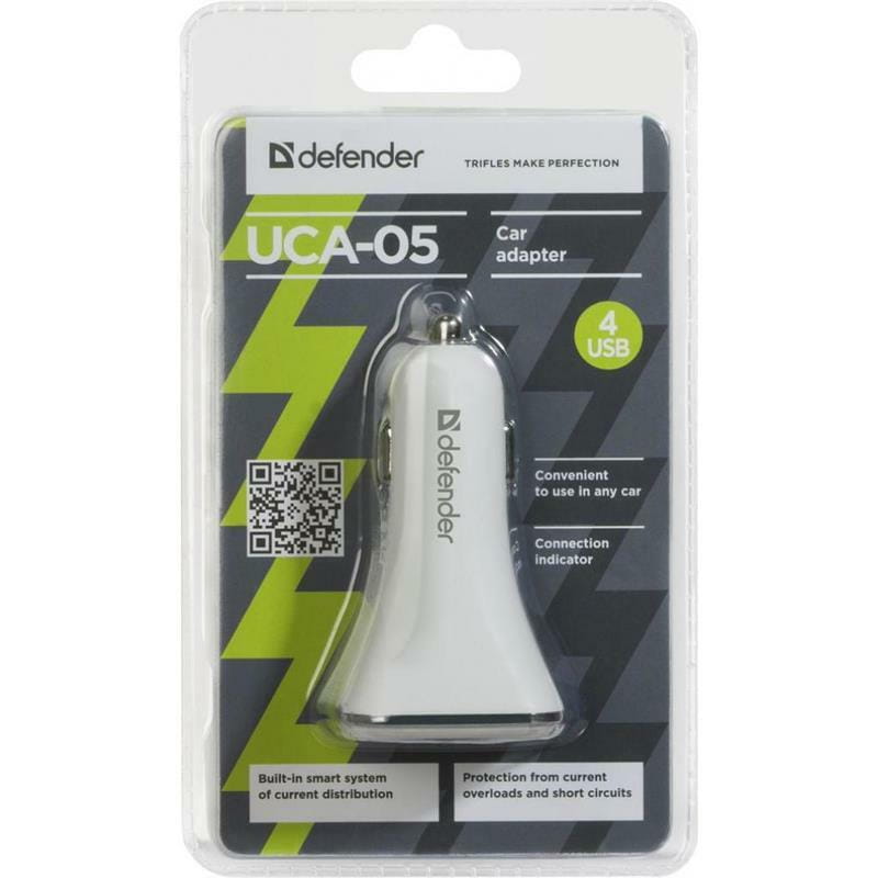 Автомобільний зарядний пристрій Defender UCA-05 (4хUSB 2A) White (83567)