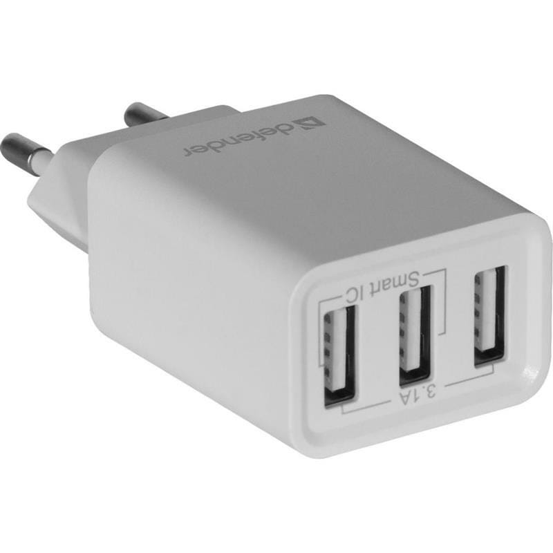 Сетевое зарядное устройство Defender UPA-31 (3xUSB 3.1А) White (83587)