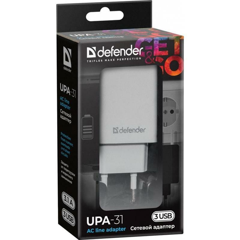 Сетевое зарядное устройство Defender UPA-31 (3xUSB 3.1А) White (83587)