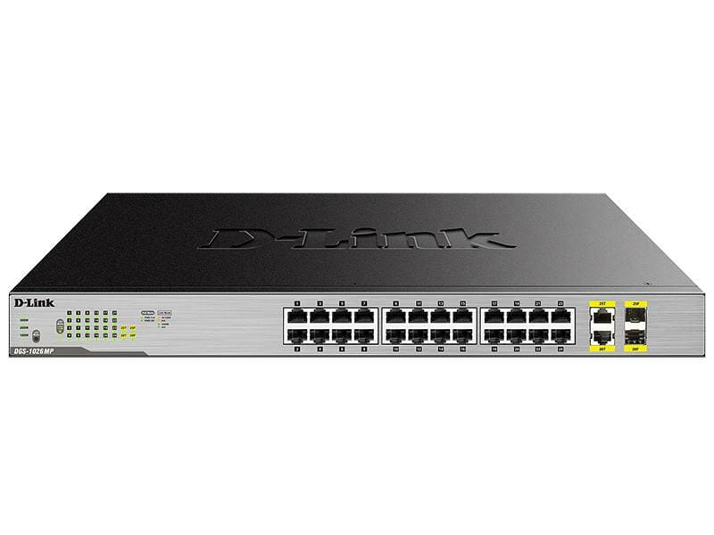 Коммутатор D-Link DGS-1026MP (24x1GE c PoE, 2x1GE/SFP PoE 802.3af/at 370Вт, Неуправляемый)