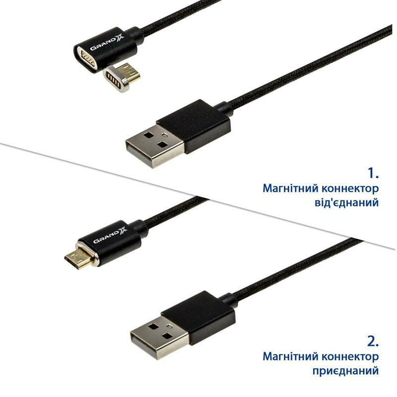Кабель Grand-X USB - micro USB (M/M), магнитный, 1 м, Black (MG-01M)