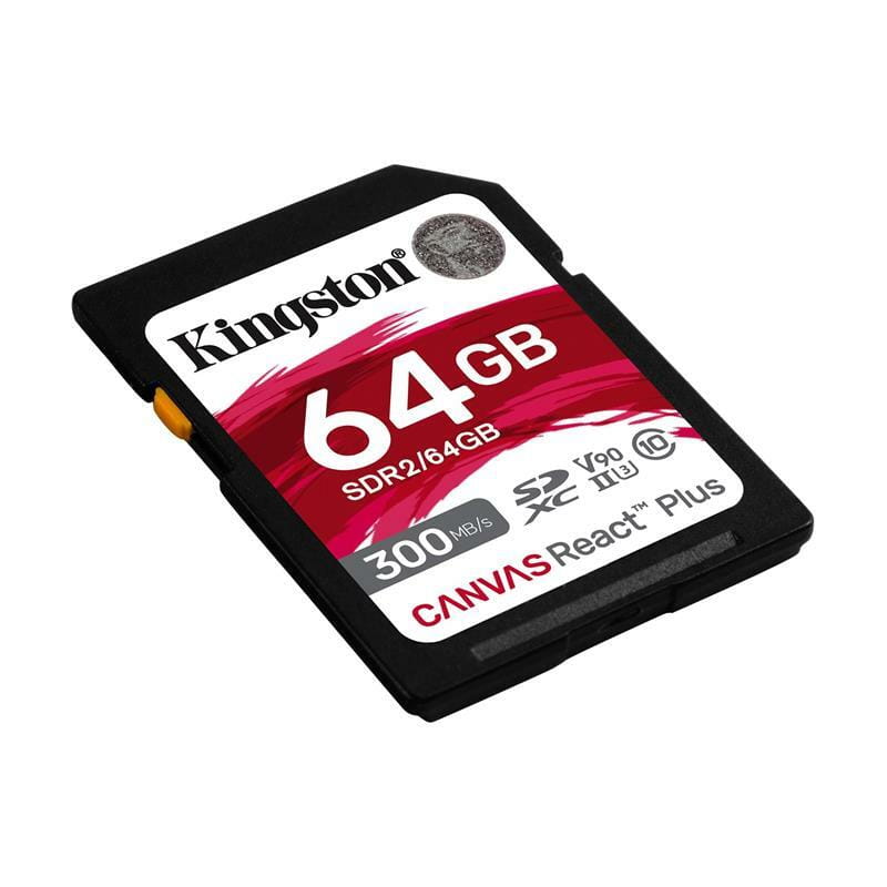 Карта памяти SDHC  64GB UHS-II/U3 Class 10 Kingston Canvas React Plus SD R300/W260MB/s (SDR2/64GB)