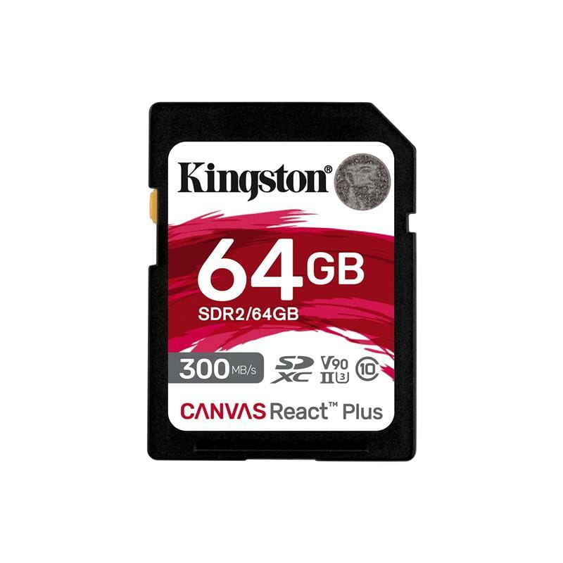 Карта памяти SDHC  64GB UHS-II/U3 Class 10 Kingston Canvas React Plus SD R300/W260MB/s (SDR2/64GB)