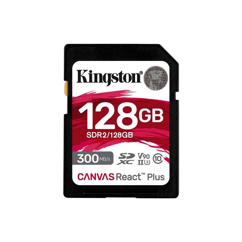 Карта памяти SDHC  128GB UHS-II/U3 Class 10 Kingston Canvas React Plus SD R300/W260MB/s (SDR2/128GB)