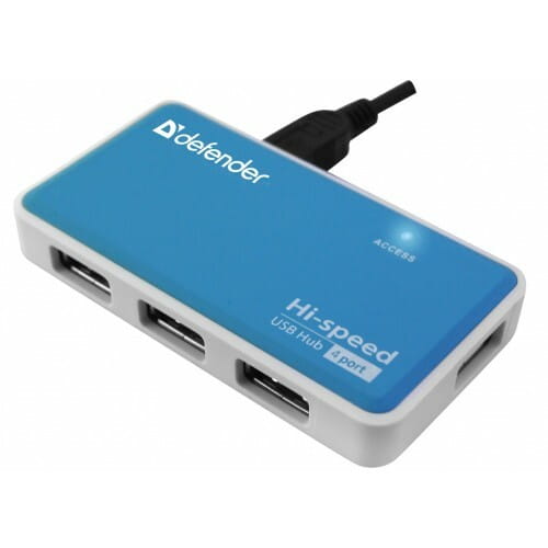 Концентратор USB2.0 Defender Quadro Power Blue (83503) 4хUSB2.0 + бп