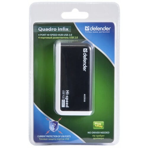 Концентратор USB2.0 Defender Quadro Infix, Black/White (83504) 4хUSB2.0