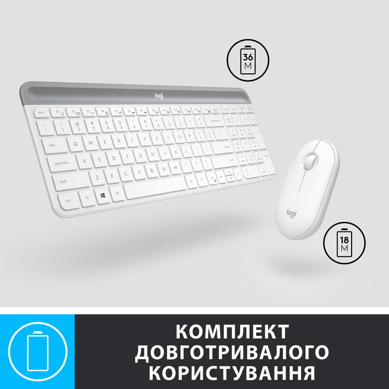Комплект (клавиатура, мышь) беспроводной Logitech MK470 White (920-009205)
