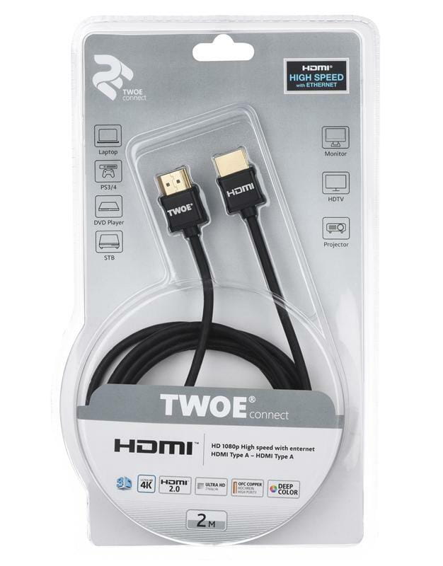 Кабель 2E Ultra Slim HDMI - HDMI V 2.0 (M/M), 2 м, черный (2EW-1119-2m)