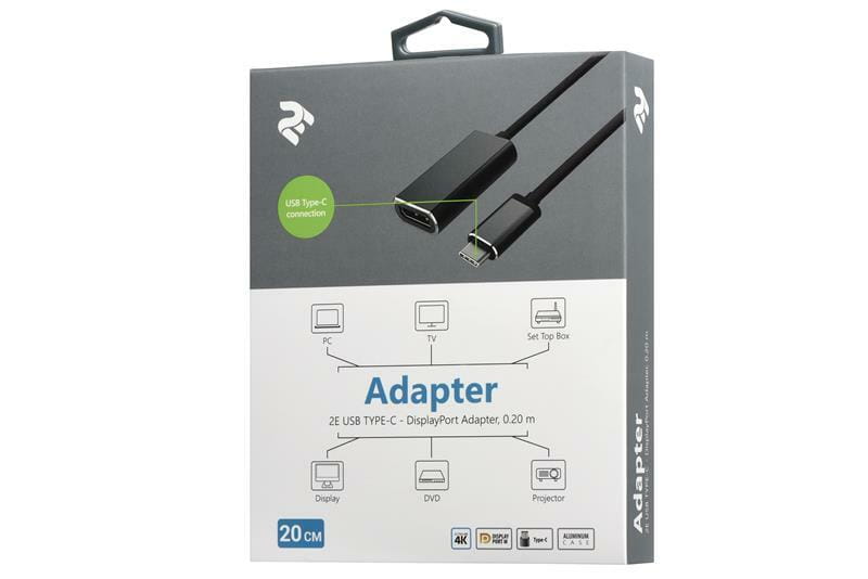 Адаптер 2E (2E-W1404) USB Type-C-DisplayPort, (AF/AM), 0.2м, Alluminum