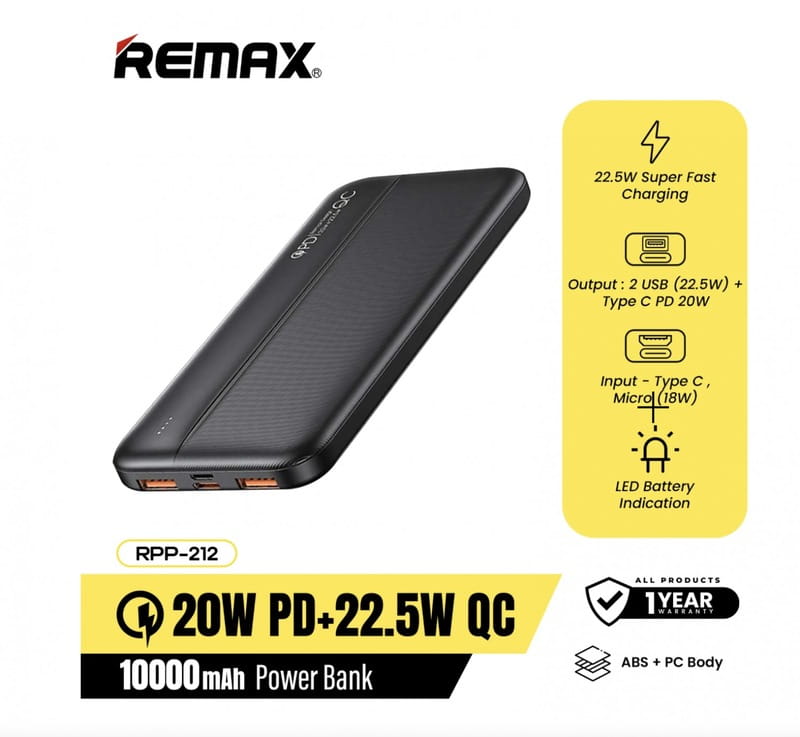 Универсальная мобильная батарея Remax RPP-212 Tinyl 10000mAh Black (RPP-212)