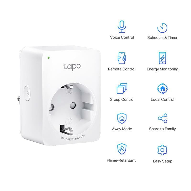 Интеллектуальная розетка TP-Link Tapo P110 (N300, 16A, LED-индикатор состояния)