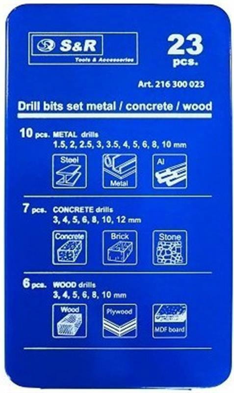 Набор сверл комбинированный S&R 23 шт (216300023)