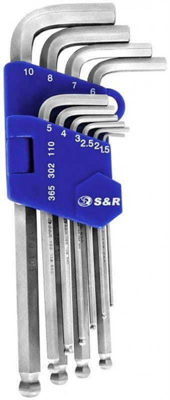 Набор ключей шестигранных S&R Cr-V удлиненных с шарниром 1.5-10 мм 10 шт (365302110)