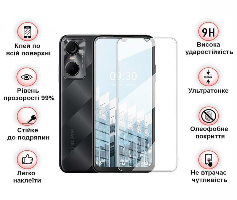 Защитное стекло BeCover для Tecno Pop 6 Pro (BE8) Crystal Clear Glass 3D (708555)