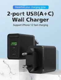Сетевое зарядное устройство Vention USB Type C + QC4.0 (18-20W) Black (FBBB0-EU)