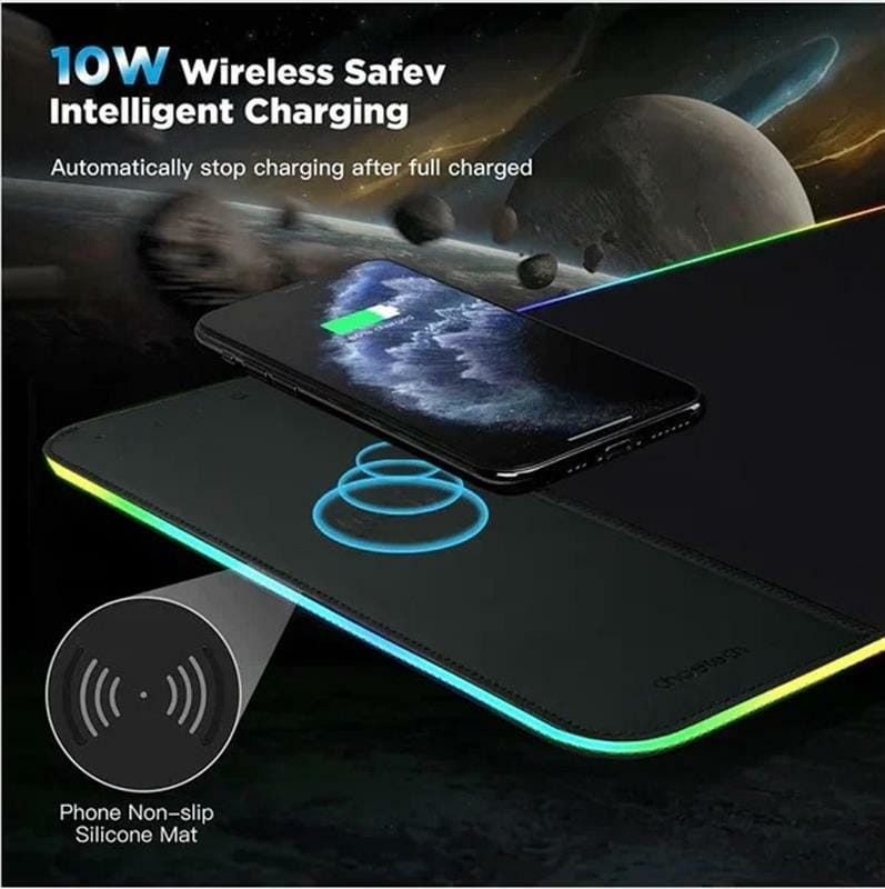 Коврик для мыши с беспроводным зарядным устройством Choetech (T543-F) RGB Illuminated 15W Wireless Charging Mouse Pad