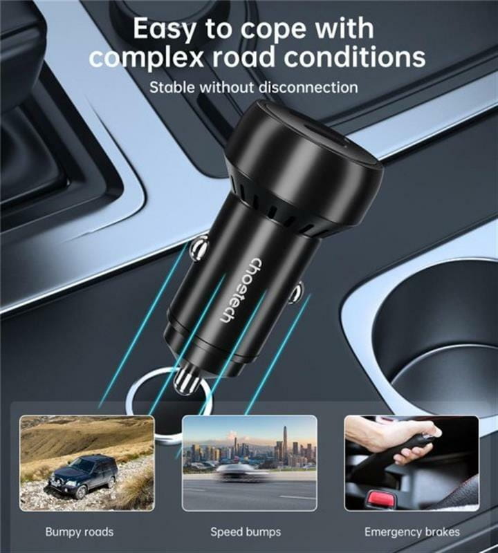 Автомобильное зарядное устройство Choetech (1USB Type C; 1USB) 60W PD3.0 QC3.0 Black (TC0014)