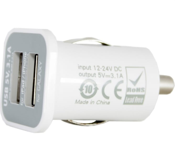 Автомобільний зарядний пристрій PowerPlant (2xUSB 3.1A) White (DV00DV5036)