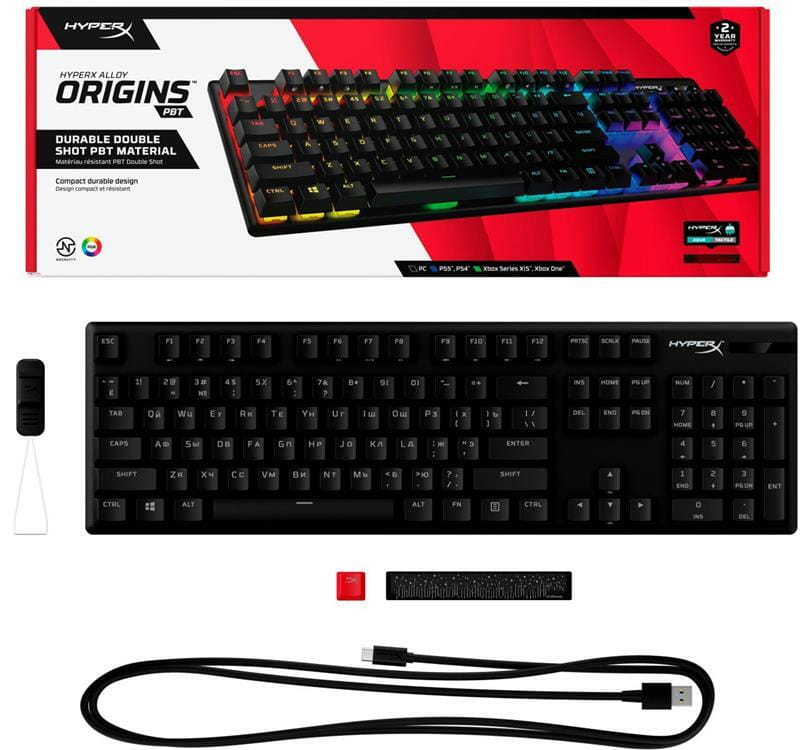 Клавіатура HyperX Alloy Origins Aqua RGB PBT ENG/UKR Black (639N5AA)