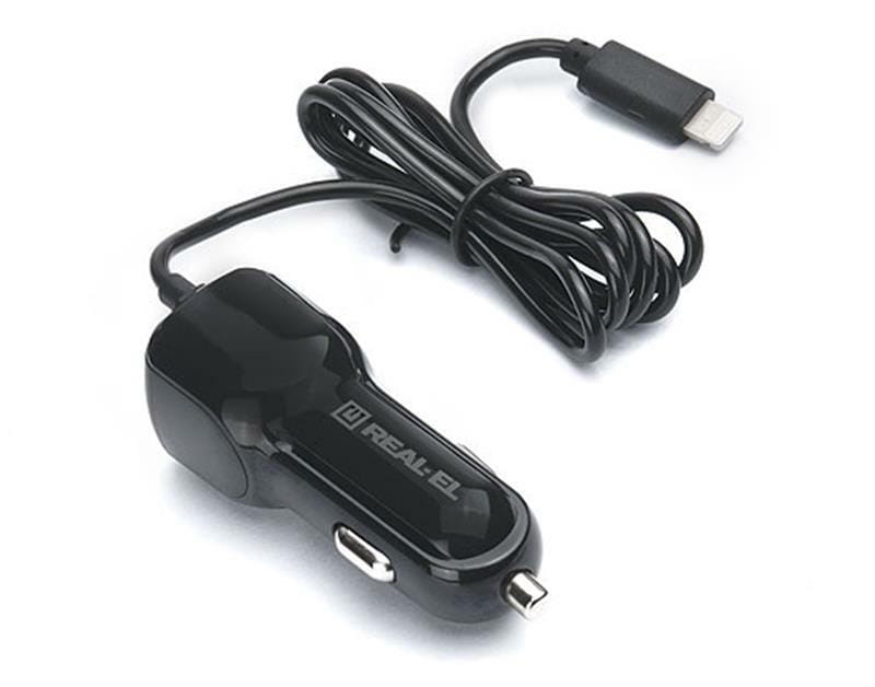 Автомобильное зарядное устройство REAL-EL CA-17 (2USB, 2.1A) Black + кабель Lightning