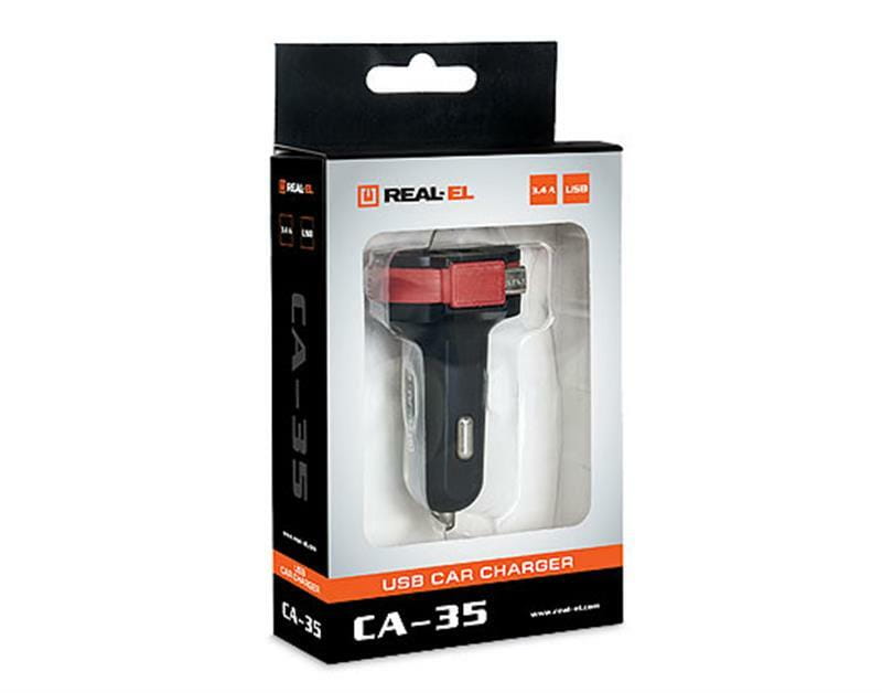 Автомобильное зарядное устройство REAL-EL CA-35 (3USBx3.4A) Black/Orange + кабель microUSB