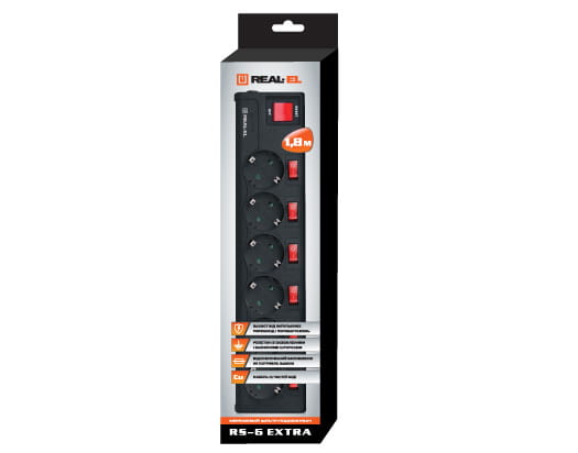 Фильтр питания REAL-EL RS-6 Extra 1.8 м черный