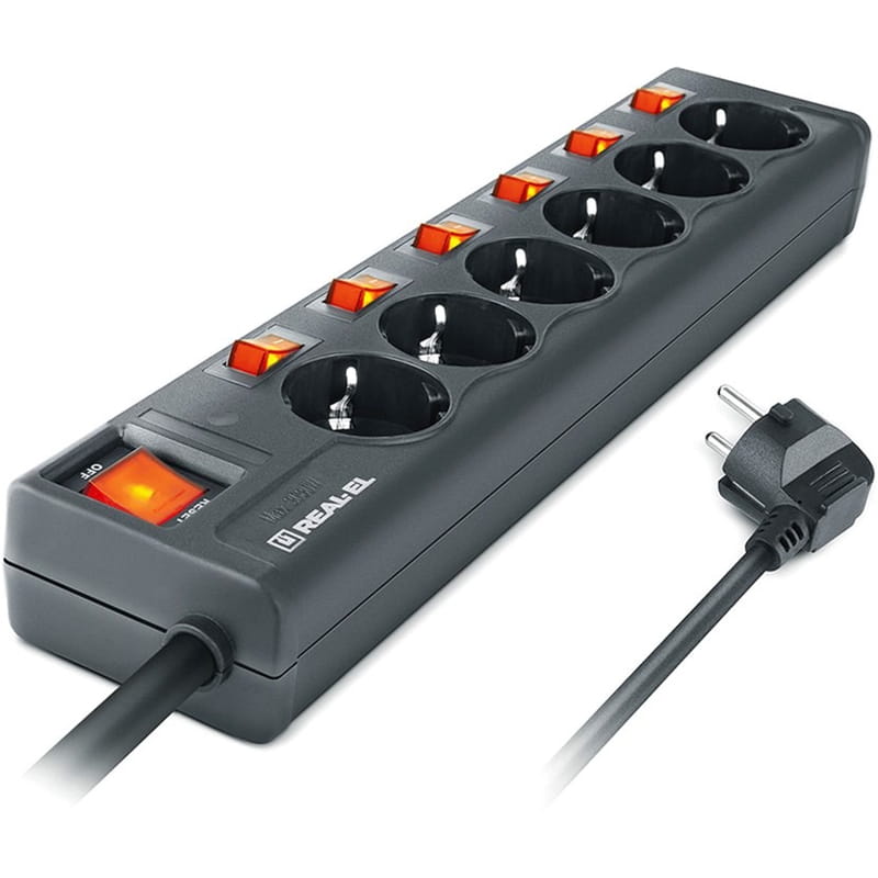 Фильтр питания REAL-EL RS-6 Extra 1.8 м черный