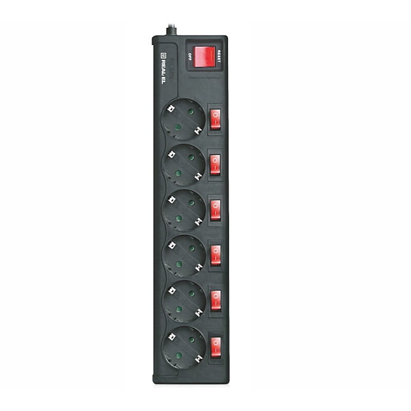 Фильтр питания REAL-EL RS-6 Extra 3 м черный