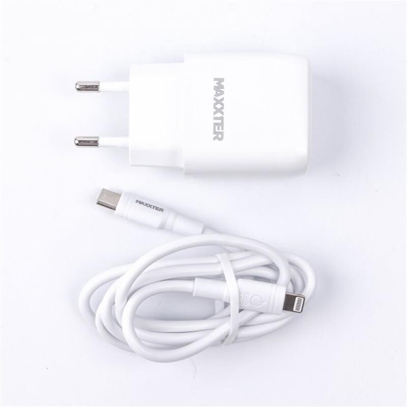 Сетевое зарядное устройство Maxxter (1USBх3А) QC3.0 White (WC-PD-CtL-01) + кабель Lightning
