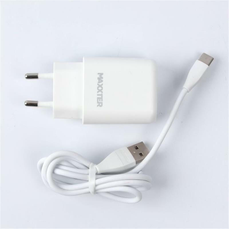 Мережевий зарядний пристрій Maxxter (1USBх2.4А) QC3.0 White (WC-QC-AtC-01) + кабель USB Type-C