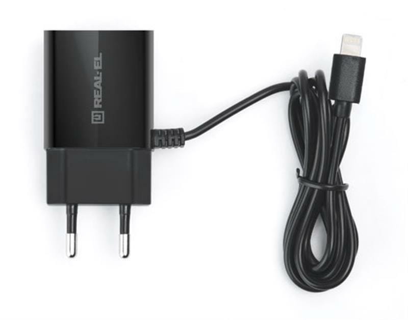 Сетевое зарядное устройство REAL-EL CH-217 (2USB, 2.1A) Black + кабель Lightning
