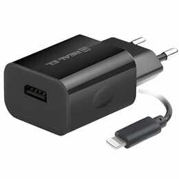 Мережевий зарядний пристрій REAL-EL CH-217 (2USB, 2.1A) Black + кабель Lightning