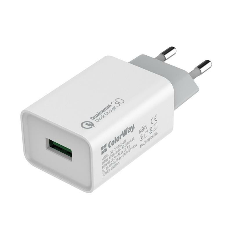 Сетевое зарядное устройство ColorWay QC3.0 (1USBx3A) White (CW-CHS013Q-WT)