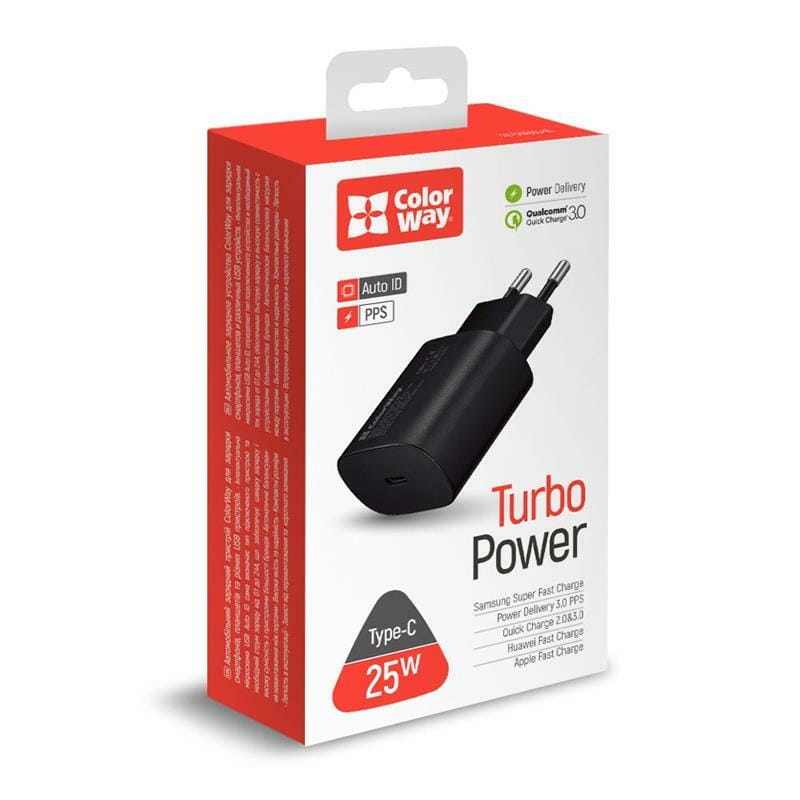 Сетевое зарядное устройство ColorWay Power Delivery Port PPS (1USB-Cx3A) (25W) Black (CW-CHS033PD-BK)