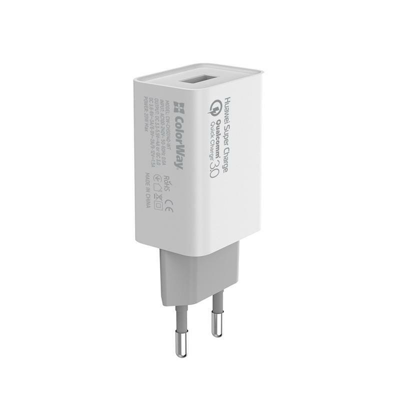 Мережевий зарядний пристрій ColorWay QC3.0 (1USBx4A) White (CW-CHS014Q-WT)