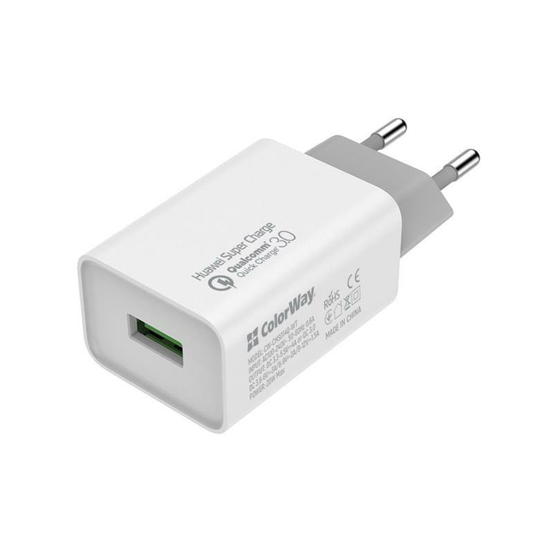 Сетевое зарядное устройство ColorWay QC3.0 (1USBx4A) White (CW-CHS014Q-WT)