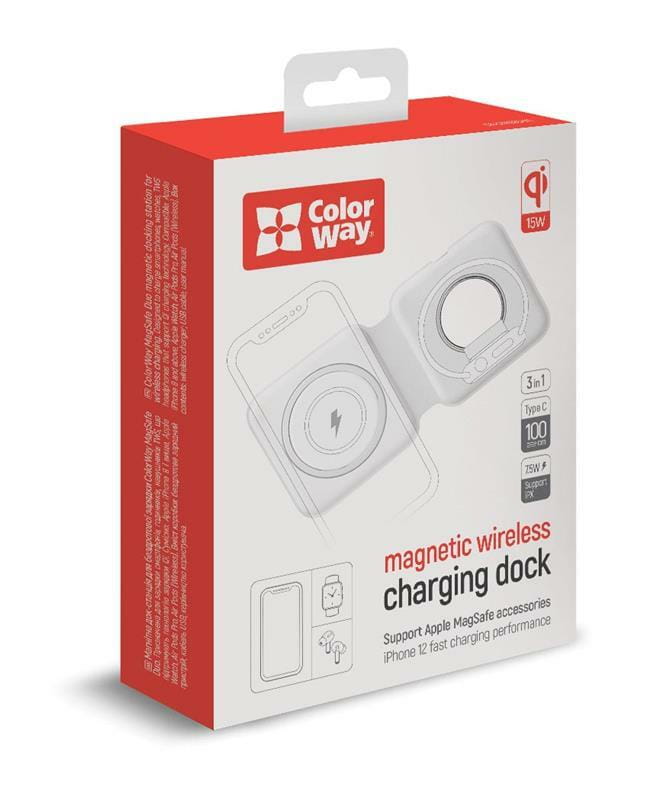 Бездротовий зарядний пристрій ColorWay MagSafe Duo Charger 15W for iPhone White (CW-CHW32Q-WT)
