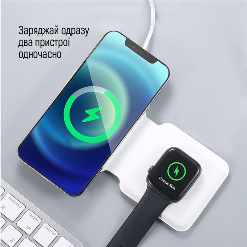 Бездротовий зарядний пристрій ColorWay MagSafe Duo Charger 15W for iPhone White (CW-CHW32Q-WT)