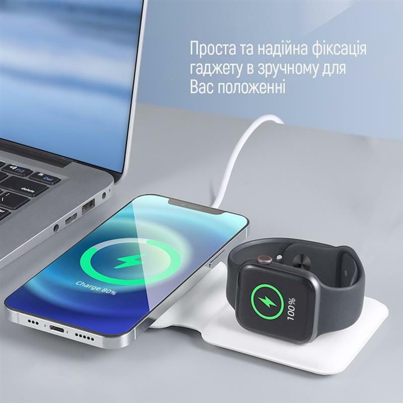 Бездротовий зарядний пристрій ColorWay MagSafe Duo Charger 15W for iPhone White (CW-CHW32Q-WT)