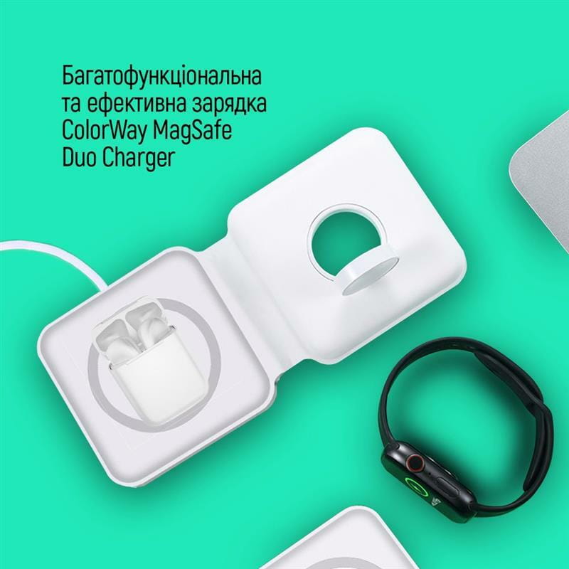Бездротовий зарядний пристрій ColorWay MagSafe Duo Charger 15W for iPhone White (CW-CHW32Q-WT)