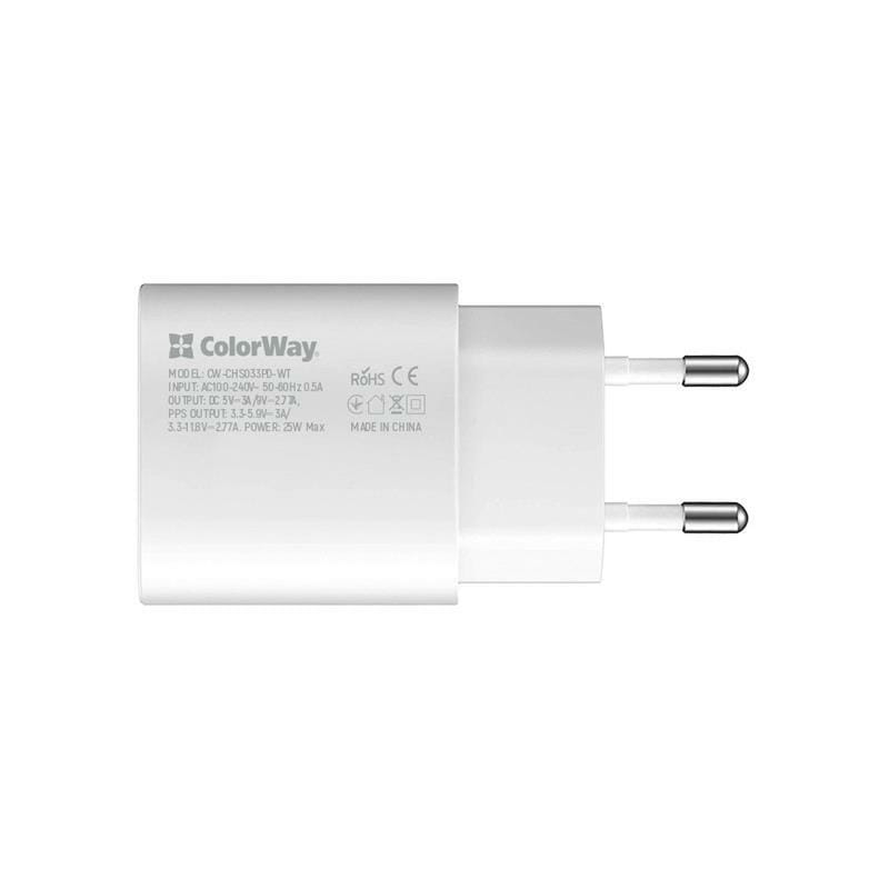 Сетевое зарядное устройство ColorWay Power Delivery Port PPS (1USB-Cx3A) (25W) White (CW-CHS033PD-WT)