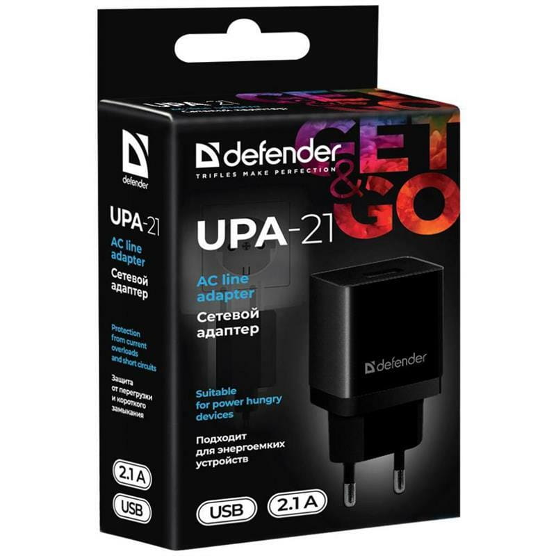 Сетевое зарядное устройство Defender UPA-21 (1xUSB 2.1A)  Black (83577)