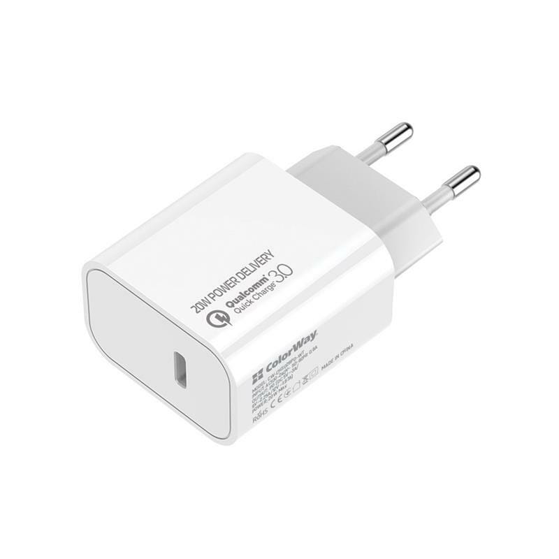 Сетевое зарядное устройство ColorWay (1USB Type-C PDx3A) White (CW-CHS026PD-WT)